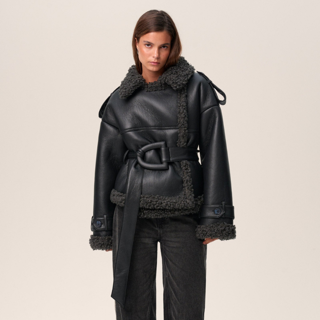 Adelaide | Women's Belted Faux Shearling Jacket Leather-Look