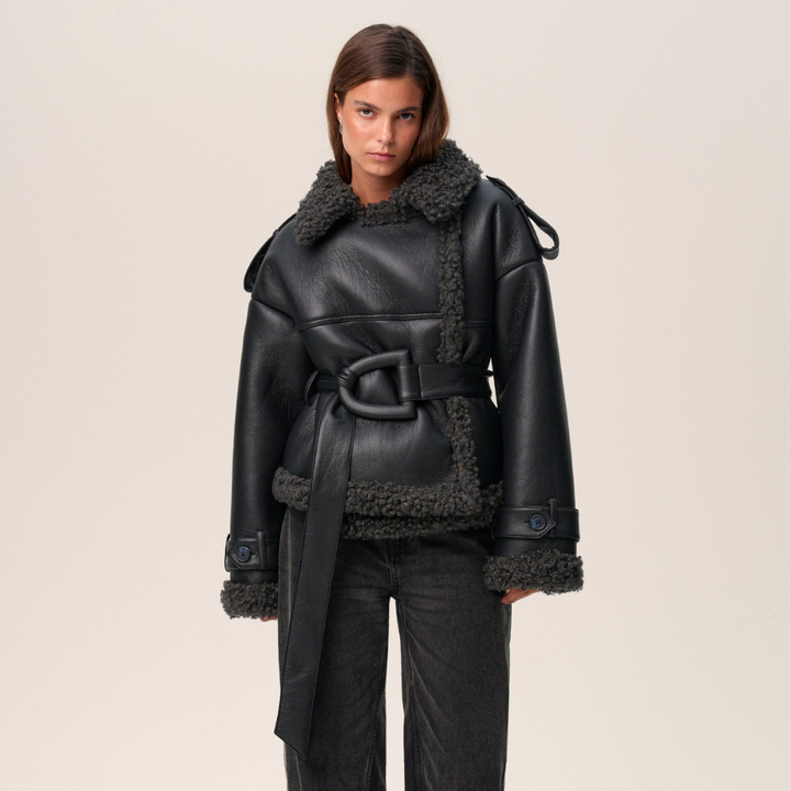 Adelaide | Women's Belted Faux Shearling Jacket Leather-Look