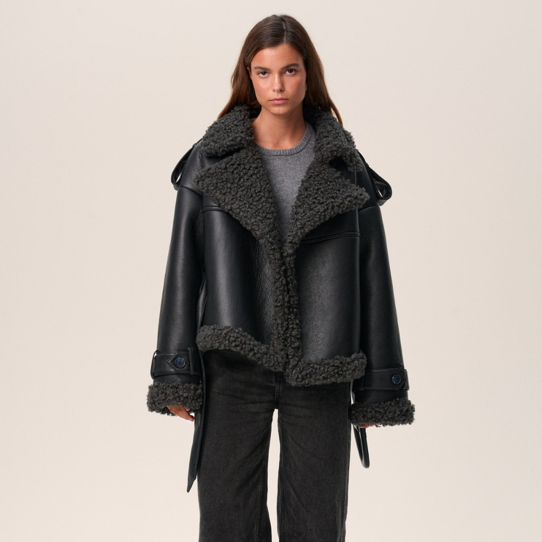 Adelaide | Women's Belted Faux Shearling Jacket Leather-Look