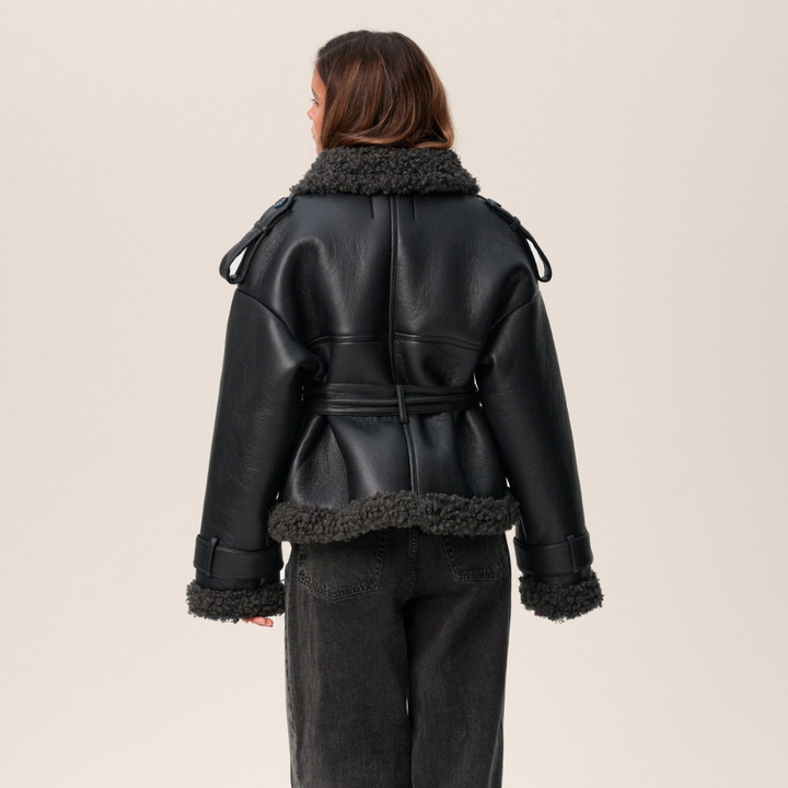 Adelaide | Women's Belted Faux Shearling Jacket Leather-Look