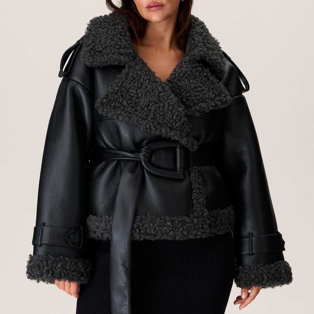 Adelaide | Women's Belted Faux Shearling Jacket Leather-Look