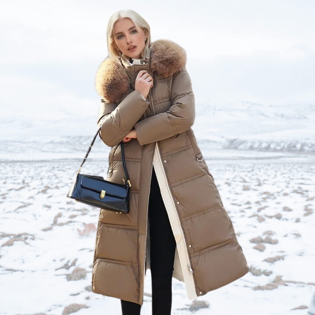 Adelaide | Women's Long Puffer Coat with Faux Fur Hood