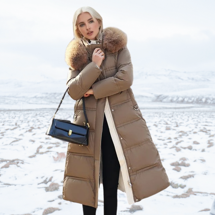 Adelaide | Women's Long Puffer Coat with Faux Fur Hood