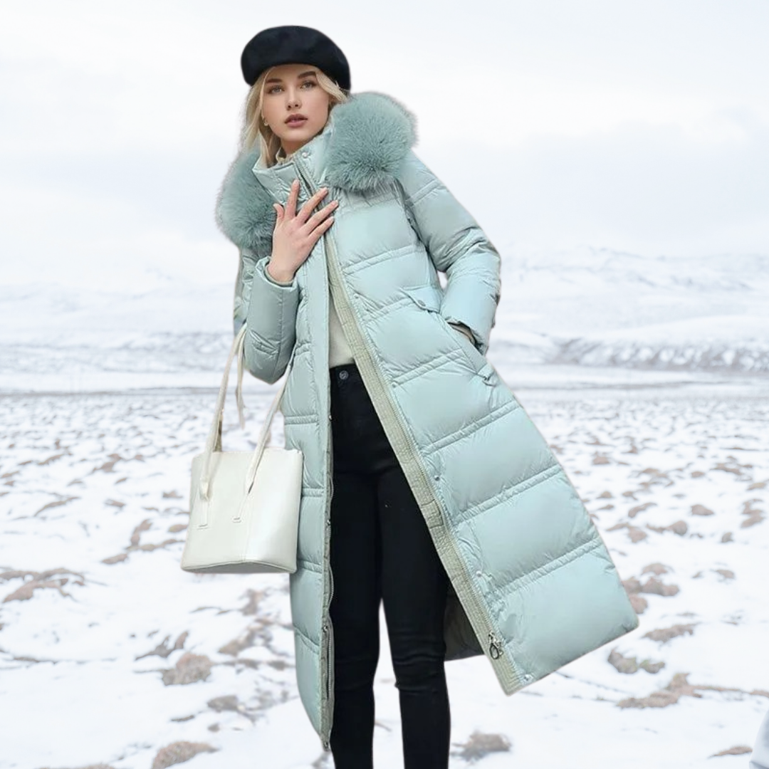 Adelaide | Women's Long Puffer Coat with Faux Fur Hood