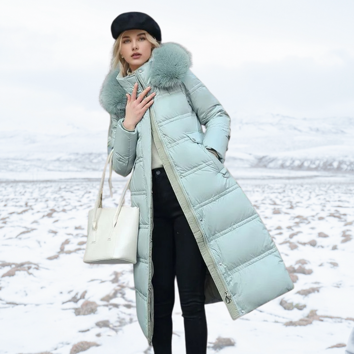 Adelaide | Women's Long Puffer Coat with Faux Fur Hood