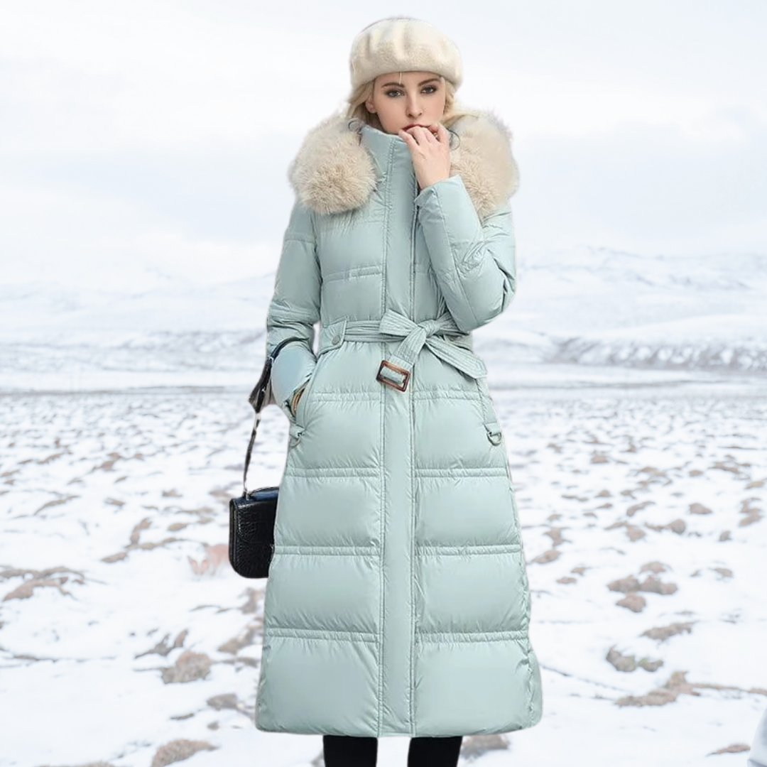 Adelaide | Women's Long Puffer Coat with Faux Fur Hood