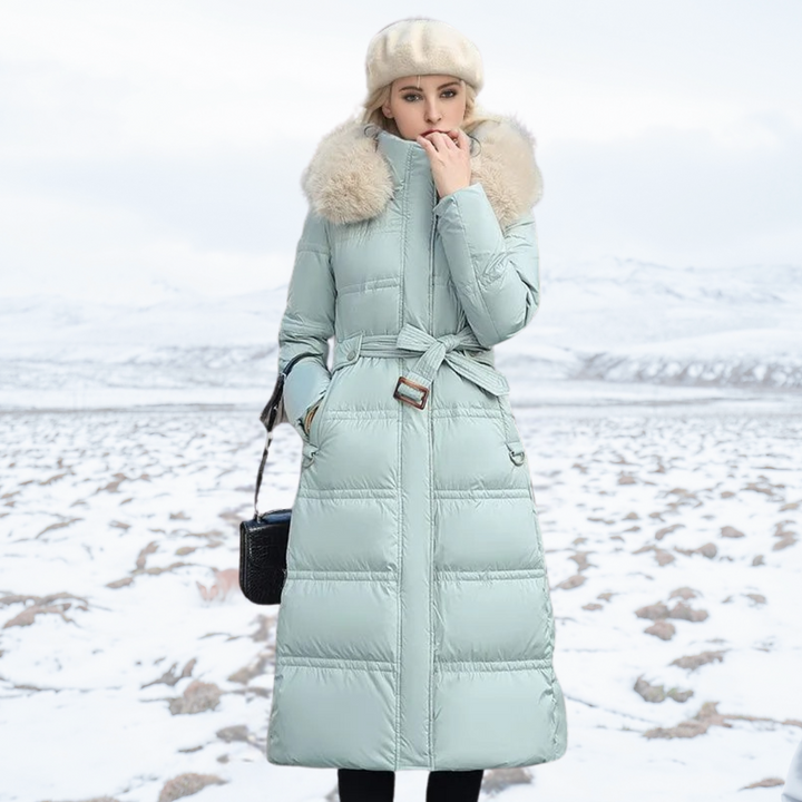 Adelaide | Women's Long Puffer Coat with Faux Fur Hood