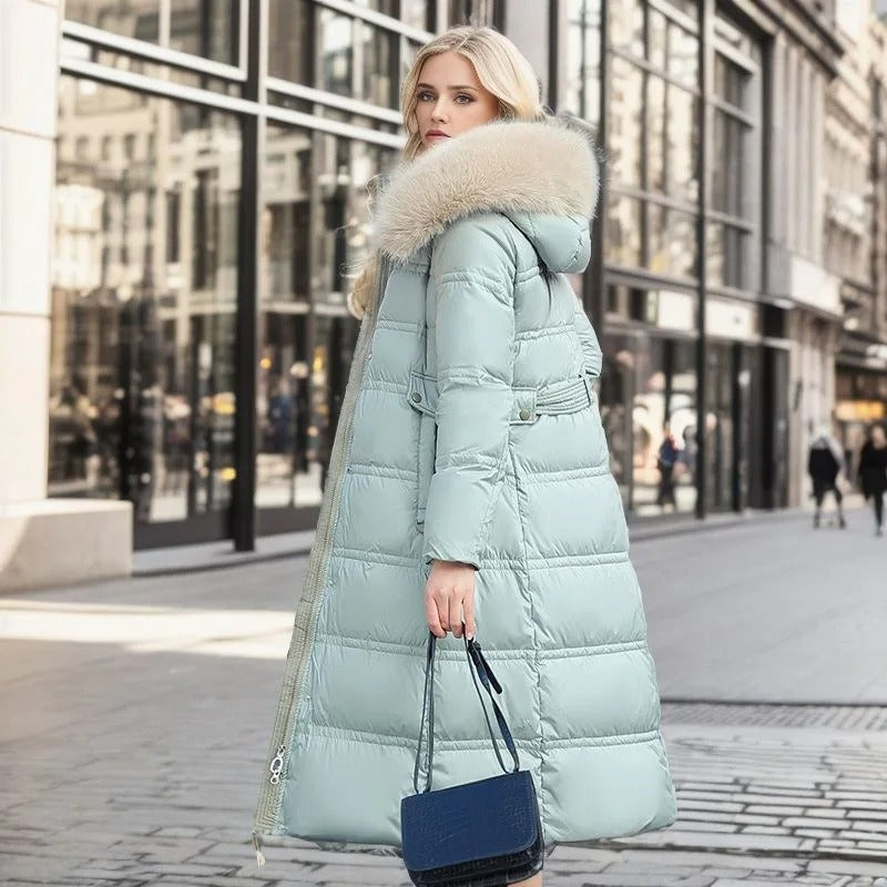 Adelaide | Women's Long Puffer Coat with Faux Fur Hood