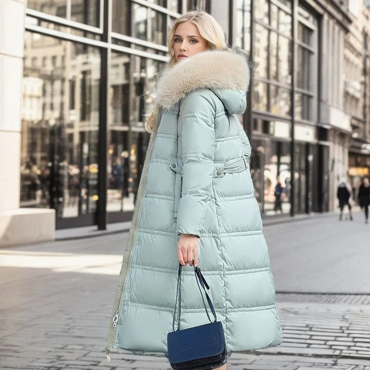 Adelaide | Women's Long Puffer Coat with Faux Fur Hood
