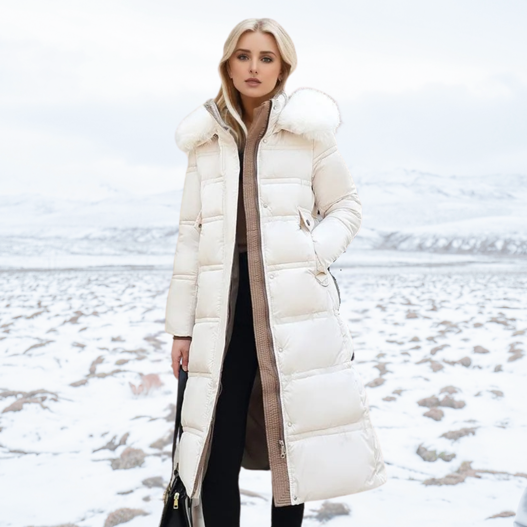 Adelaide | Women's Long Puffer Coat with Faux Fur Hood