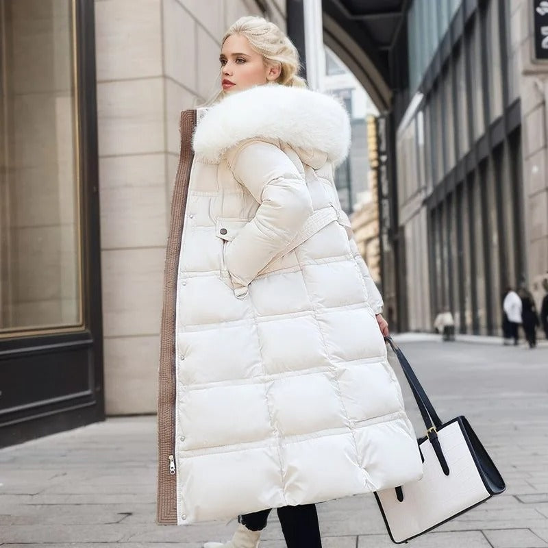 Adelaide | Women's Long Puffer Coat with Faux Fur Hood