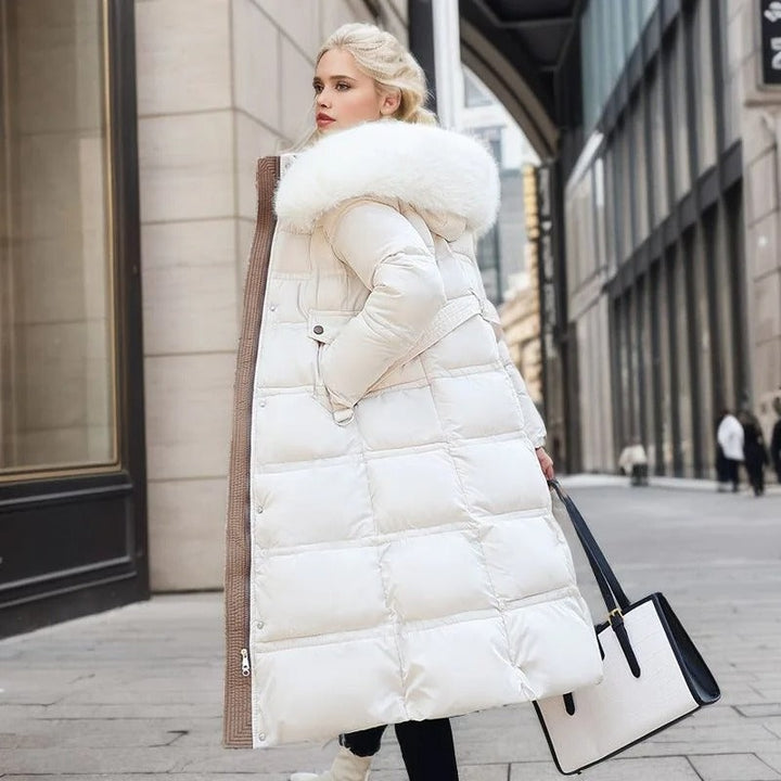 Adelaide | Women's Long Puffer Coat with Faux Fur Hood