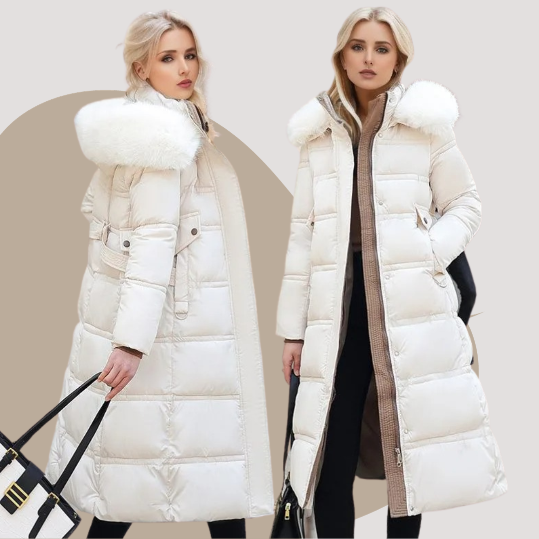 Adelaide | Women's Long Puffer Coat with Faux Fur Hood
