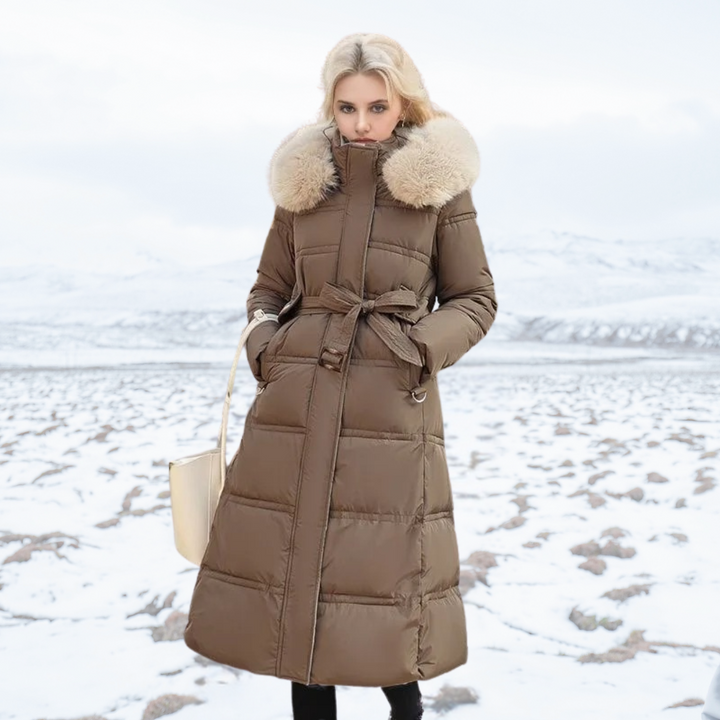 Adelaide | Women's Long Puffer Coat with Faux Fur Hood