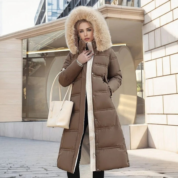 Adelaide | Women's Long Puffer Coat with Faux Fur Hood
