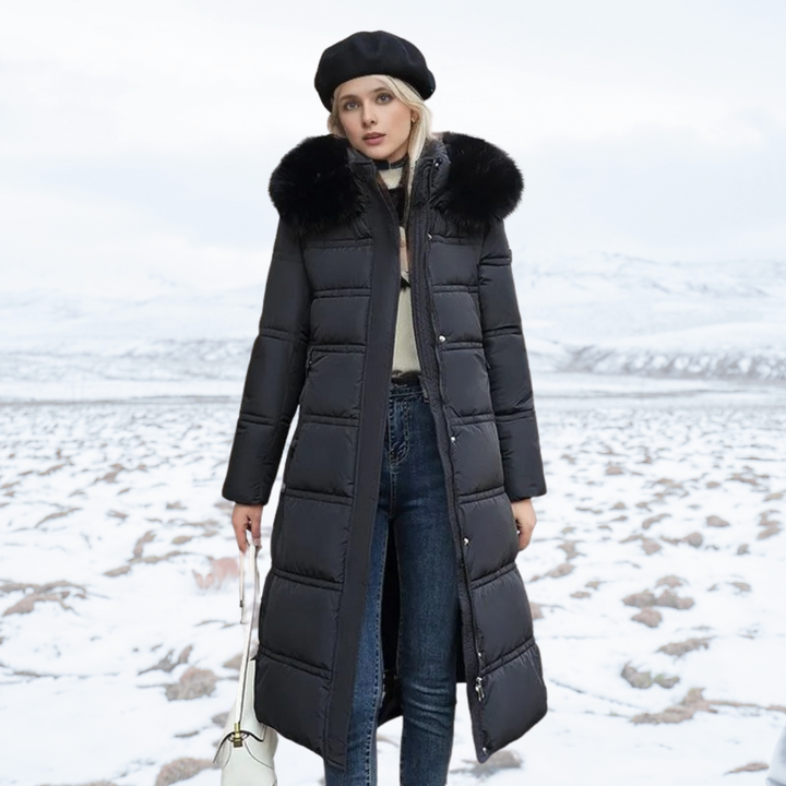 Adelaide | Women's Long Puffer Coat with Faux Fur Hood