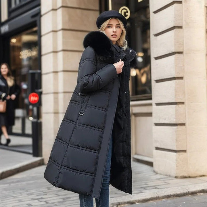Adelaide | Women's Long Puffer Coat with Faux Fur Hood