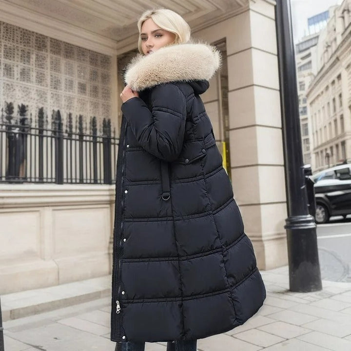 Adelaide | Women's Long Puffer Coat with Faux Fur Hood