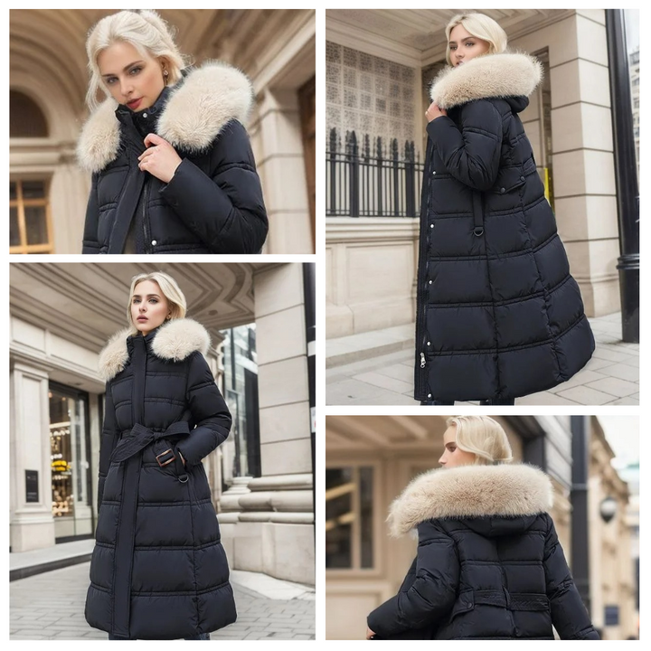Adelaide | Women's Long Puffer Coat with Faux Fur Hood