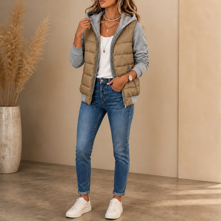 Adelaide | Women's Quilted Puffer Jacket with Knit Sleeves and Hood