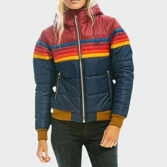 Adelaide | Women's Striped Quilted Puffer Jacket with Hood