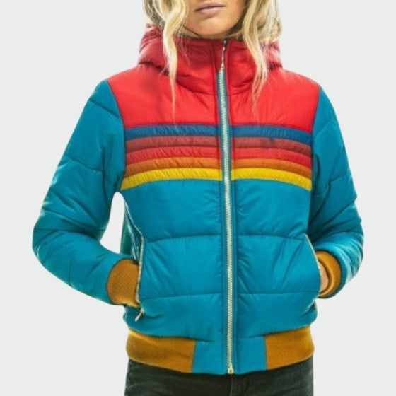 Adelaide | Women's Striped Quilted Puffer Jacket with Hood