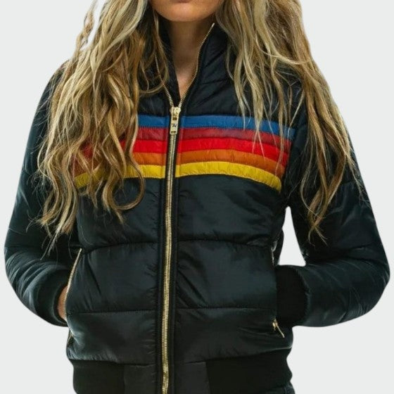 Adelaide | Women's Striped Quilted Puffer Jacket with Hood