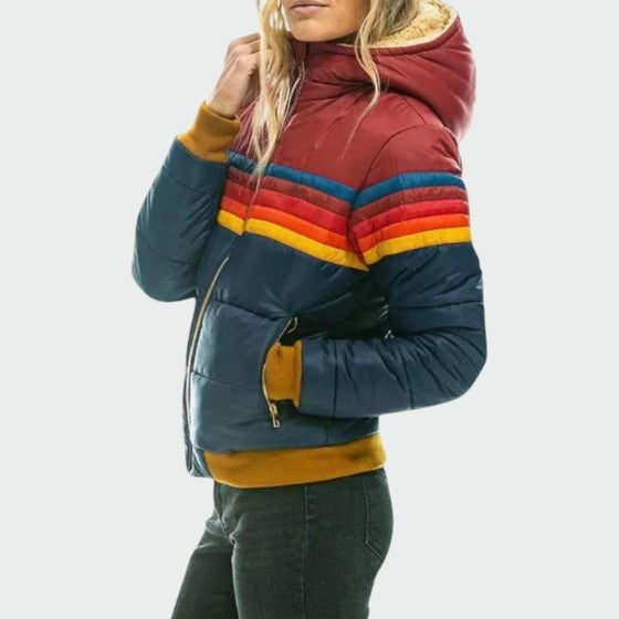 Adelaide | Women's Striped Quilted Puffer Jacket with Hood