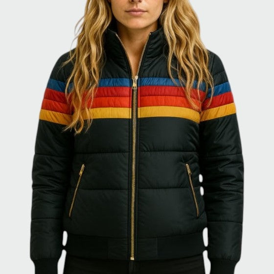 Adelaide | Women's Striped Quilted Puffer Jacket with Hood