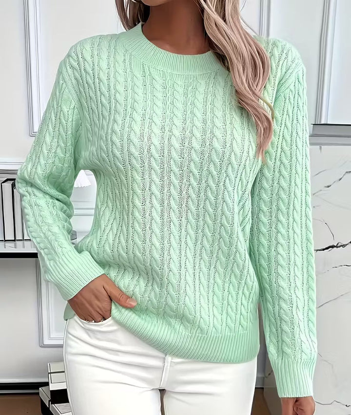 Alba | Women's Cable Knit Sweater Crew Neck with Ribbed Trim