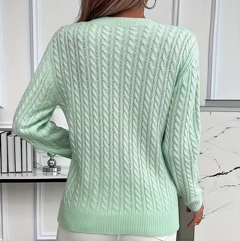 Alba | Women's Cable Knit Sweater Crew Neck with Ribbed Trim