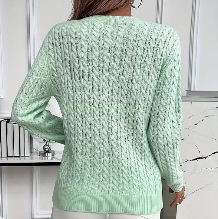 Alba | Women's Cable Knit Sweater Crew Neck with Ribbed Trim