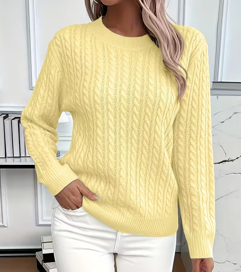Alba | Women's Cable Knit Sweater Crew Neck with Ribbed Trim