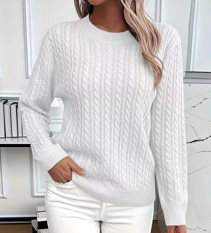 Alba | Women's Cable Knit Sweater Crew Neck with Ribbed Trim