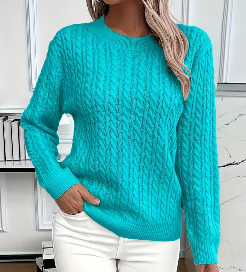 Alba | Women's Cable Knit Sweater Crew Neck with Ribbed Trim