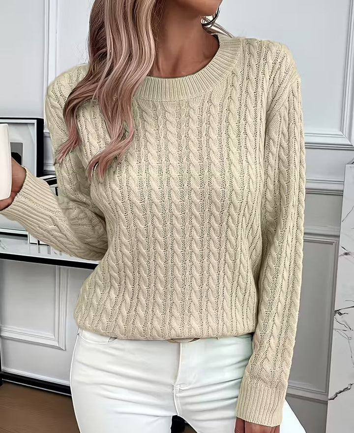 Alba | Women's Cable Knit Sweater Crew Neck with Ribbed Trim