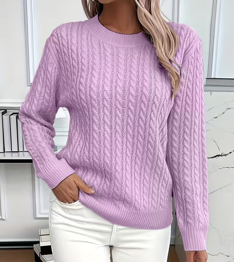 Alba | Women's Cable Knit Sweater Crew Neck with Ribbed Trim