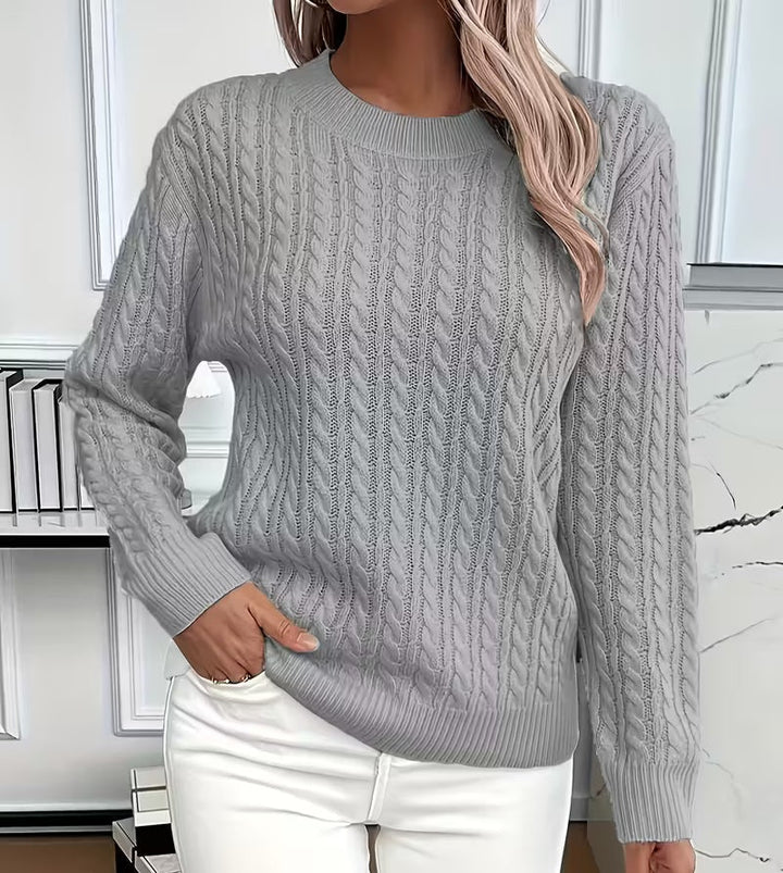 Alba | Women's Cable Knit Sweater Crew Neck with Ribbed Trim