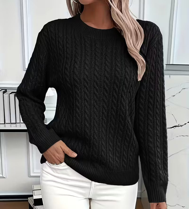 Alba | Women's Cable Knit Sweater Crew Neck with Ribbed Trim
