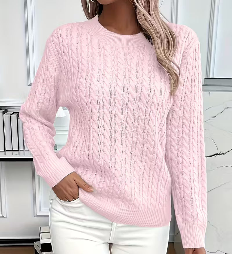 Alba | Women's Cable Knit Sweater Crew Neck with Ribbed Trim