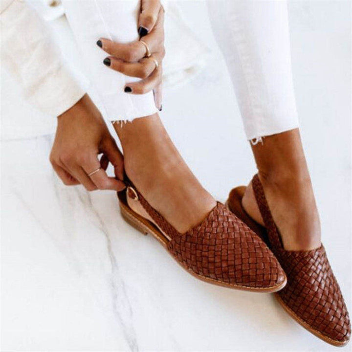 Amber | Gevlochten Leren Pumps Dames Slingback Puntneus
