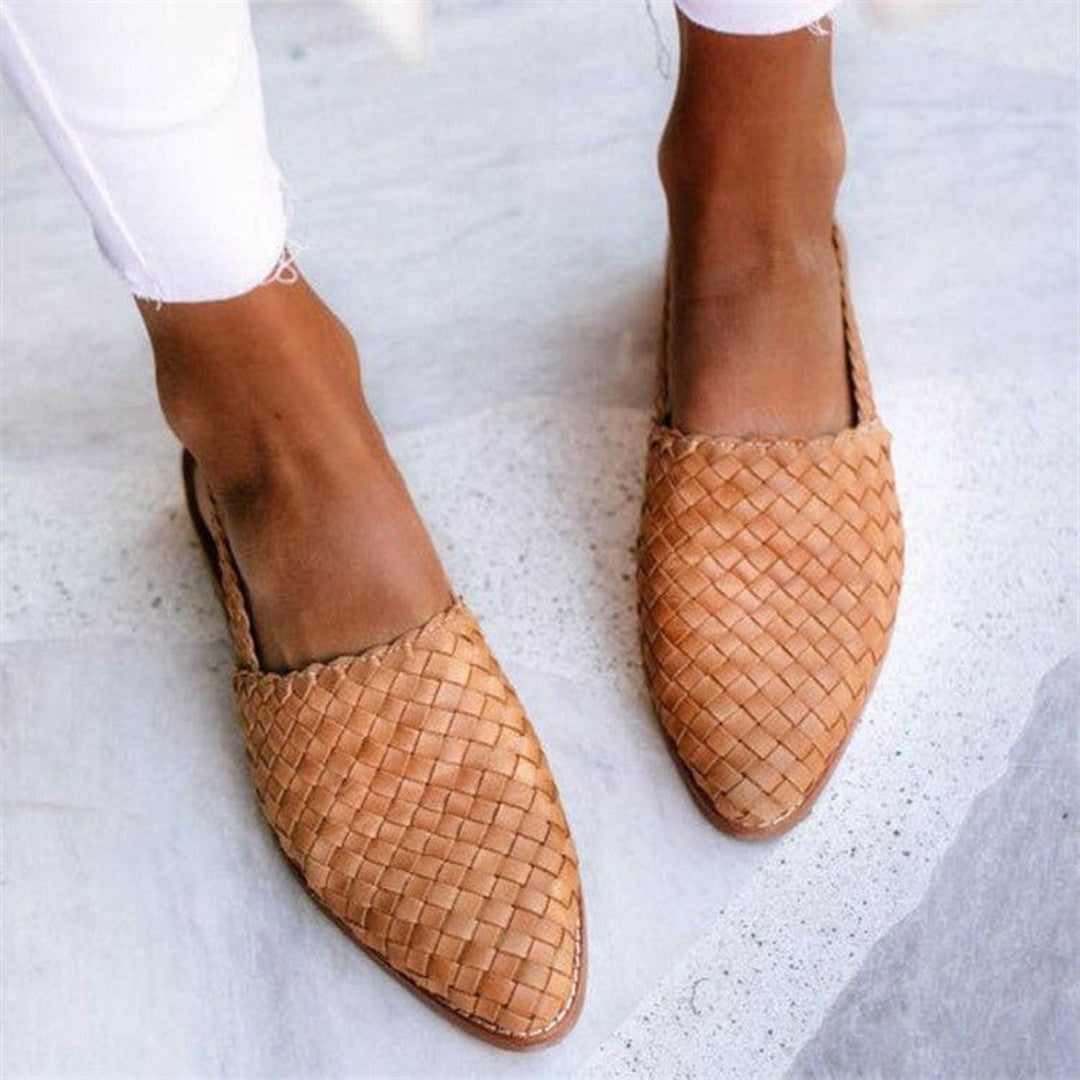 Amber | Gevlochten Leren Pumps Dames Slingback Puntneus