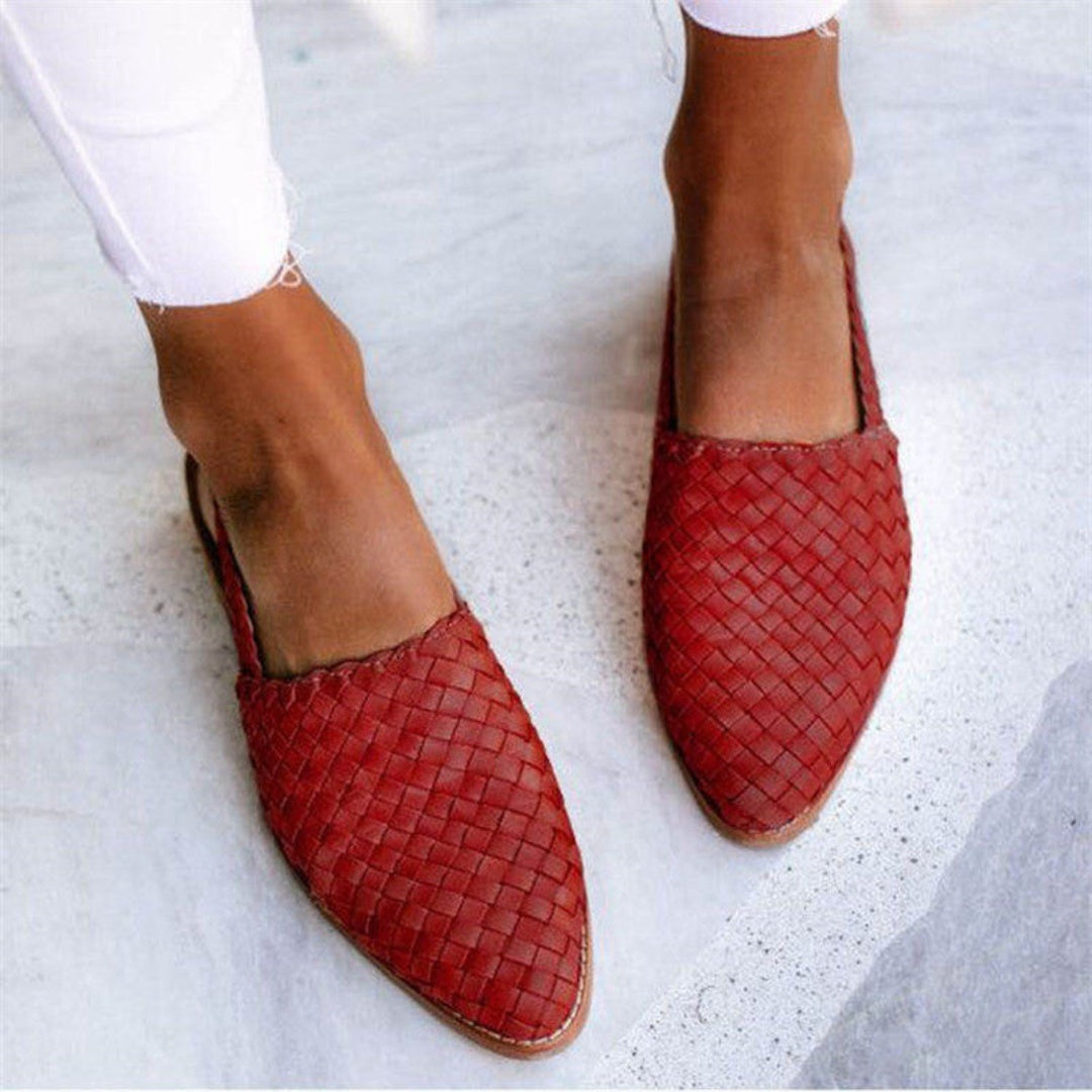 Amber | Gevlochten Leren Pumps Dames Slingback Puntneus
