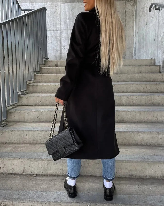 Amber | Lange Jas Dames Dubbelrij Geklede Look Revers Kraag