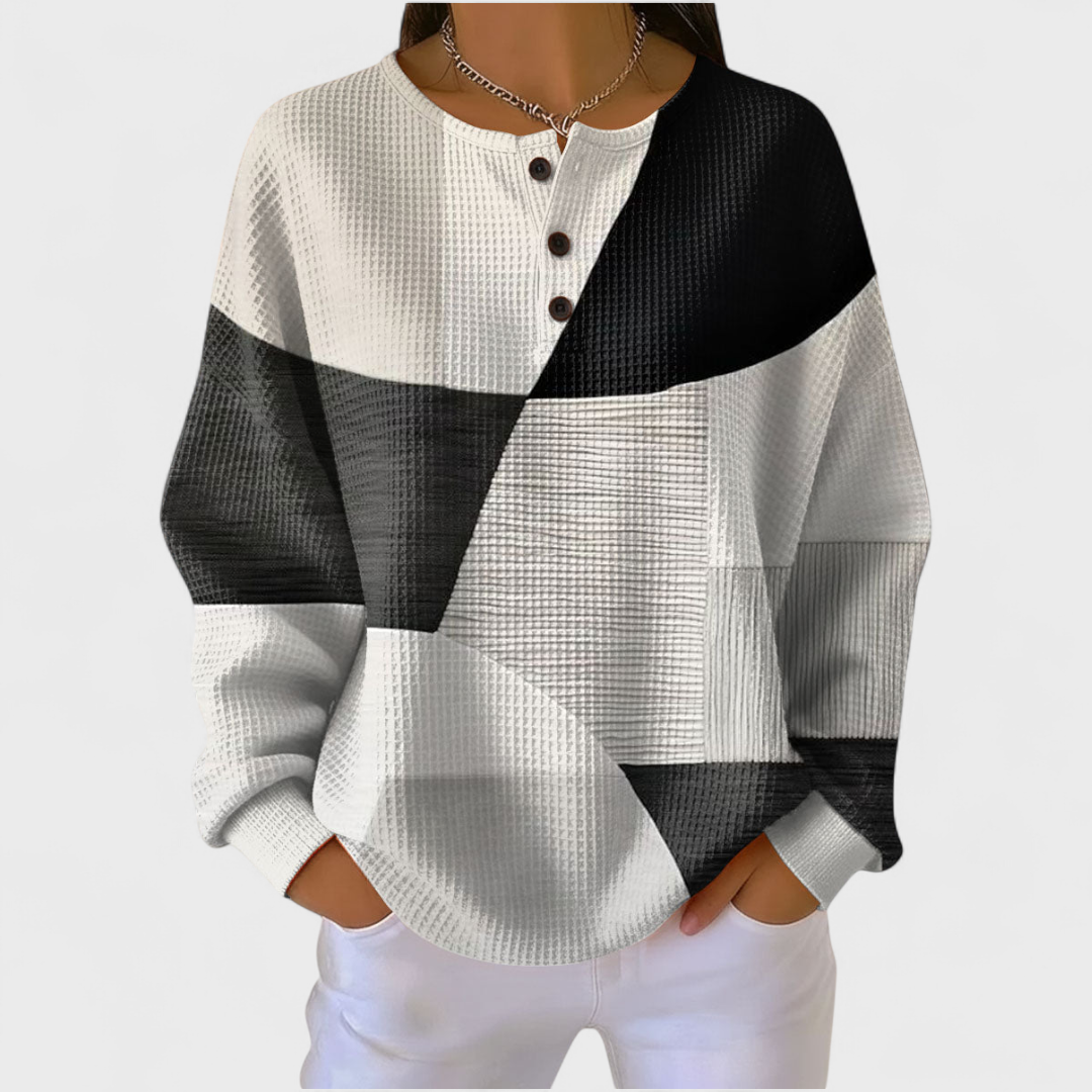 Annemiek | Leuke Truien Dames Colorblock Waffle Knit Knopen