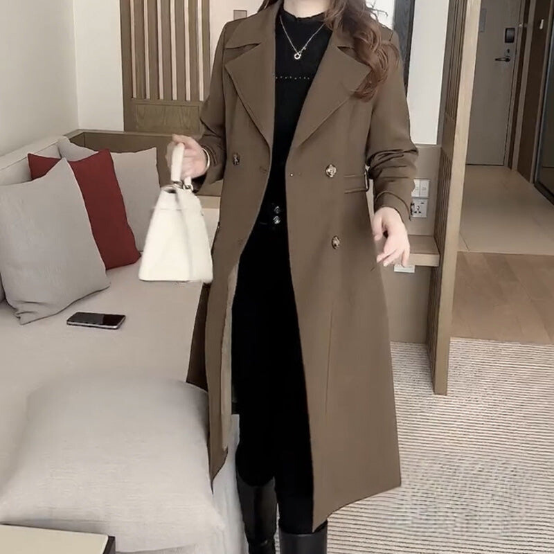 Arabella | Women's Double-Breasted Long Trench Coat with Belt