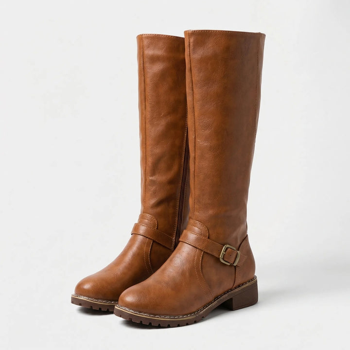 Arabella | Women's Leather-Look Knee High Riding Boots with Buckle
