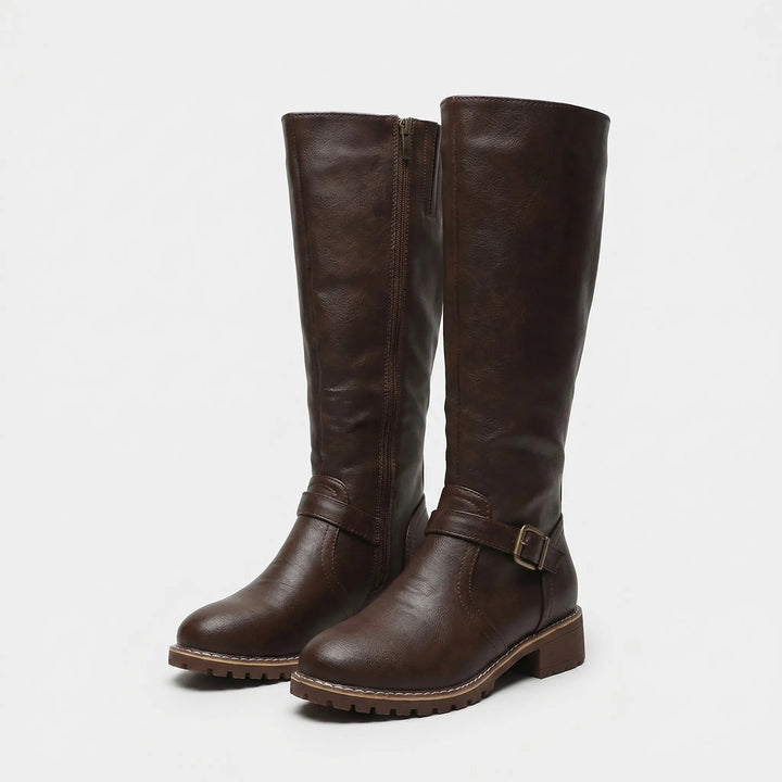 Arabella | Women's Leather-Look Knee High Riding Boots with Buckle