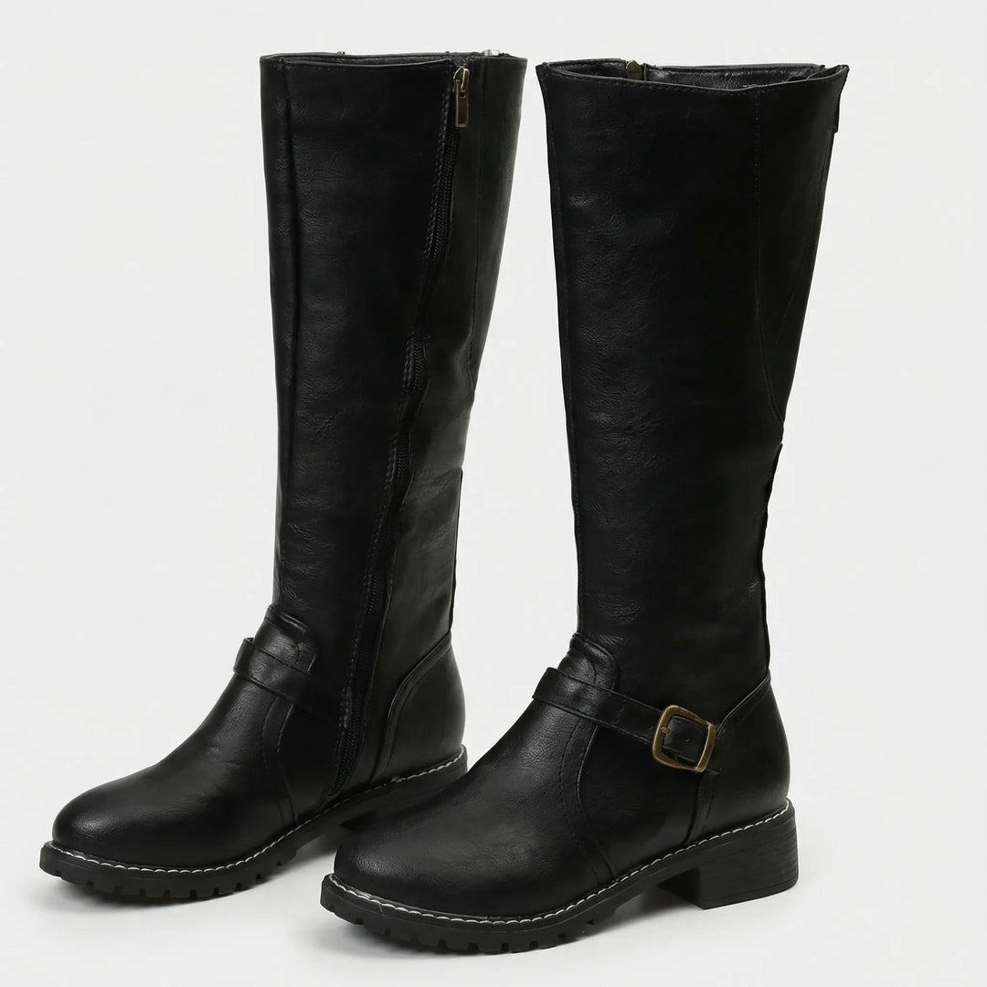 Arabella | Women's Leather-Look Knee High Riding Boots with Buckle