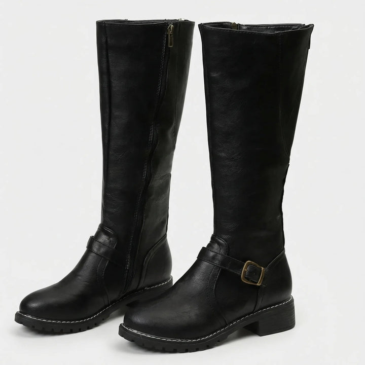 Arabella | Women's Leather-Look Knee High Riding Boots with Buckle